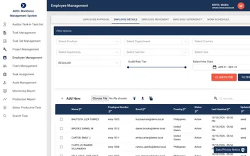 ADEC Workforce employee-details screen with seeded demo data
