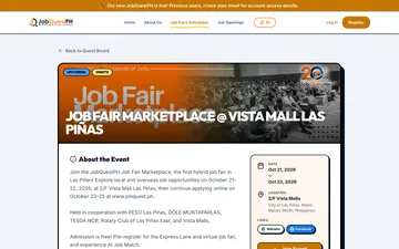 A public JobQuest.ph job-fair page with the event details