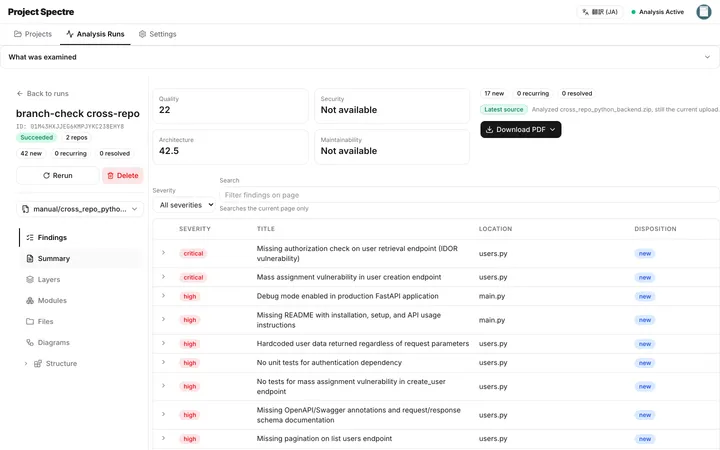 Spectre findings for a cross-repository demo run, local build